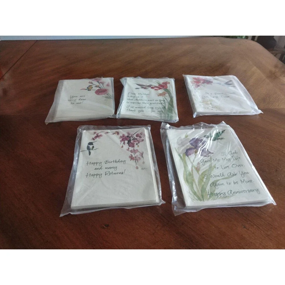 Vintage 1980s Lot Hummingbird Flowers 5x12 60 Cards 6.8x4.8
